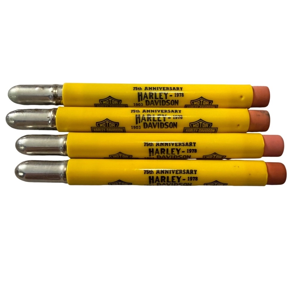 Harley Davidson 75th Anniversary Bullet Pencil Set Logo Yellow 1903-1978 4pc